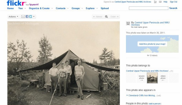 Screenshot of first image in the Central Upper Peninsula and NMU Archives Flickr photostream